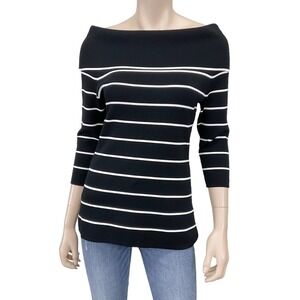 Venini Sweater Women Large Black 3/4 Sleeve Stripe Boatneck Off Shoulder NWT